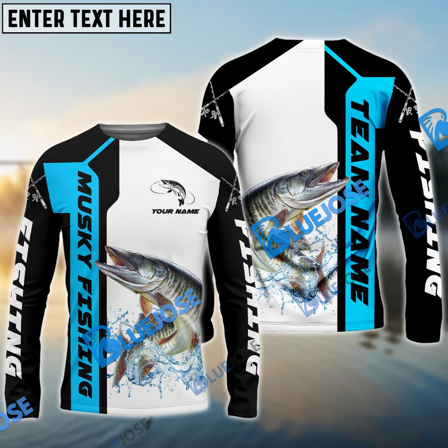 Frenzidea Musky Fishing Blue Line Sport Custom Name & Team Name 3D Shirts