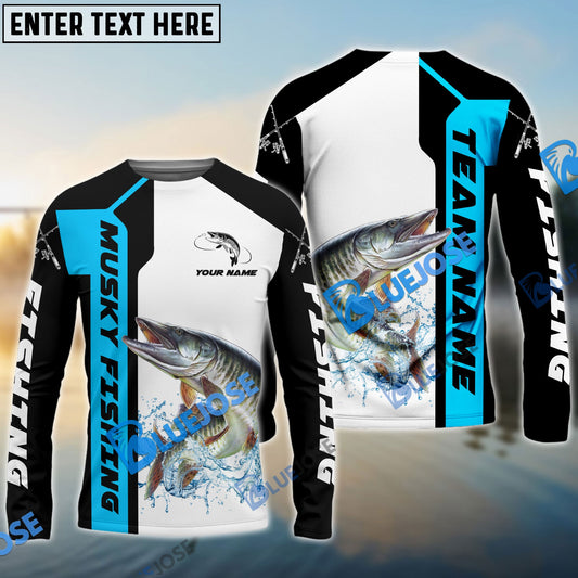 Frenzidea Musky Fishing Blue Line Sport Custom Name & Team Name 3D Shirts