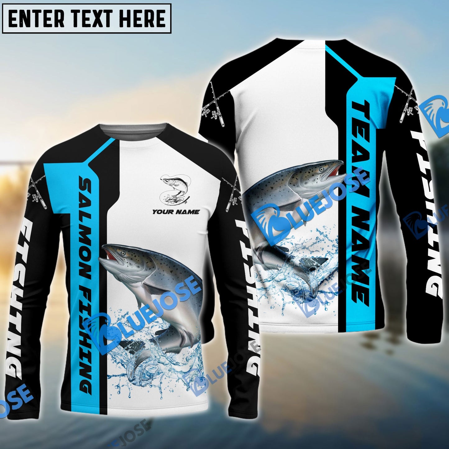 Frenzidea Salmon Fishing Blue Line Sport Custom Name & Team Name 3D Shirts