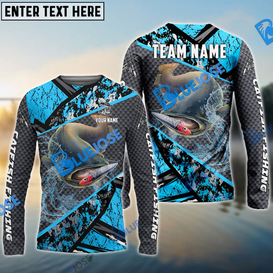 Frenzidea Catfish Fishing Blue Camo 2 Sport Custom Name & Team Name 3D Shirts
