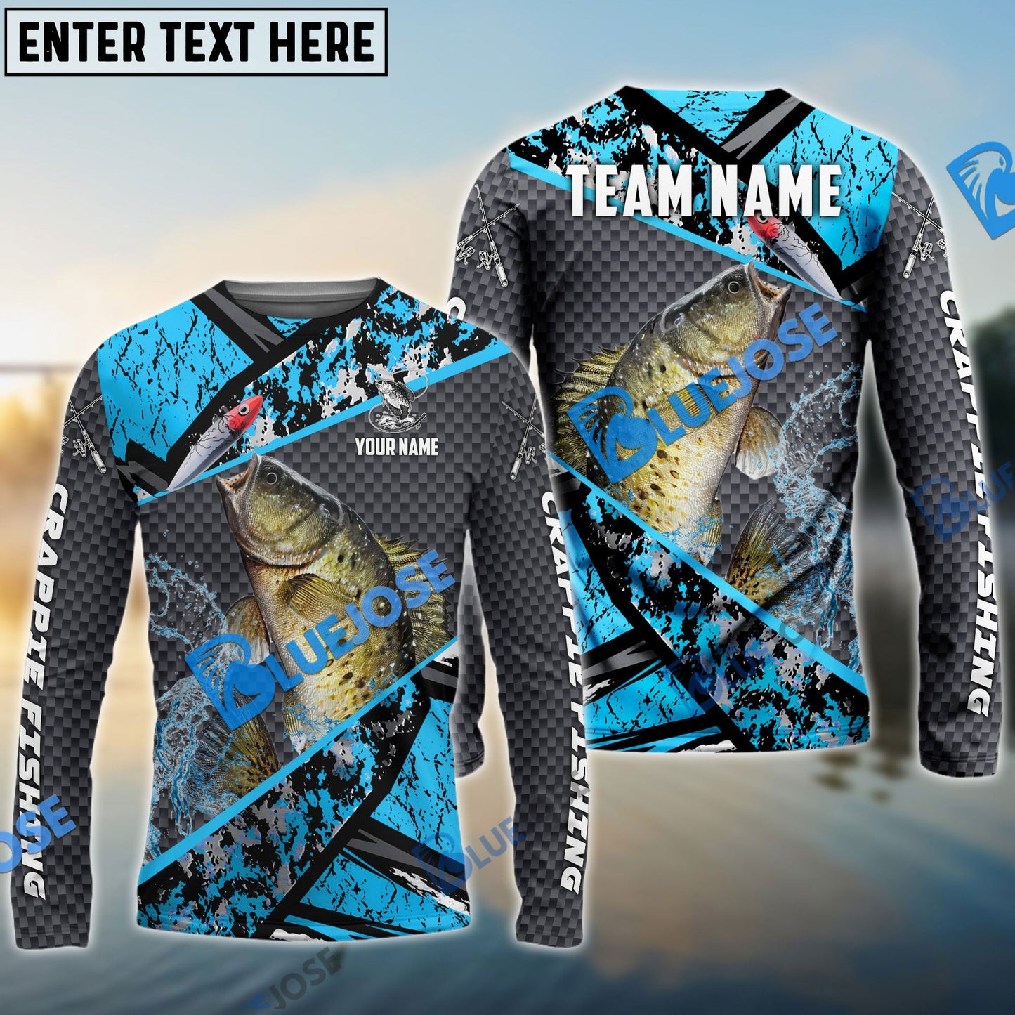 Frenzidea Crappie Fishing Blue Camo 2 Sport Custom Name & Team Name 3D Shirts