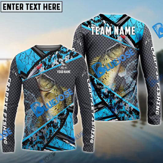 Frenzidea Crappie Fishing Blue Camo 2 Sport Custom Name & Team Name 3D Shirts