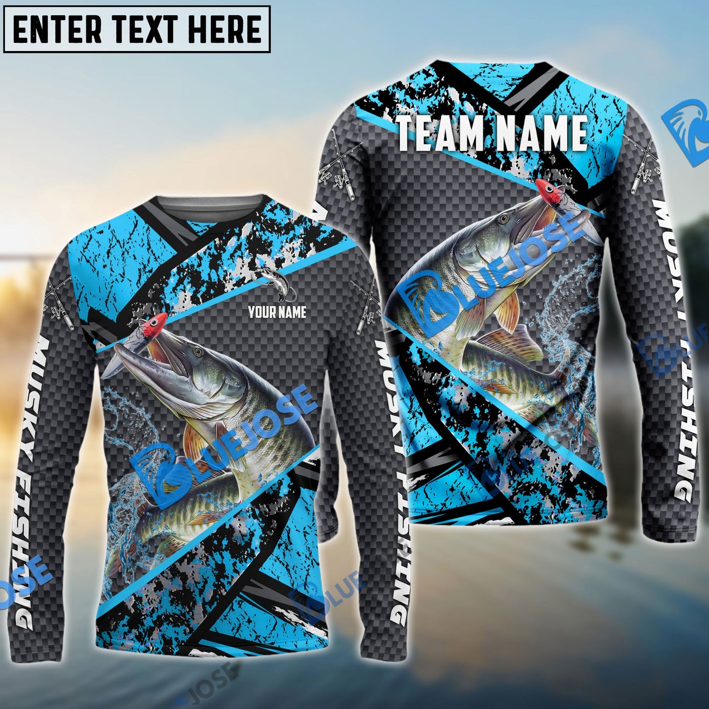 Frenzidea Musky Fishing Blue Camo 2 Sport Custom Name & Team Name 3D Shirts