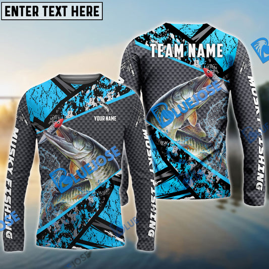 Frenzidea Musky Fishing Blue Camo 2 Sport Custom Name & Team Name 3D Shirts