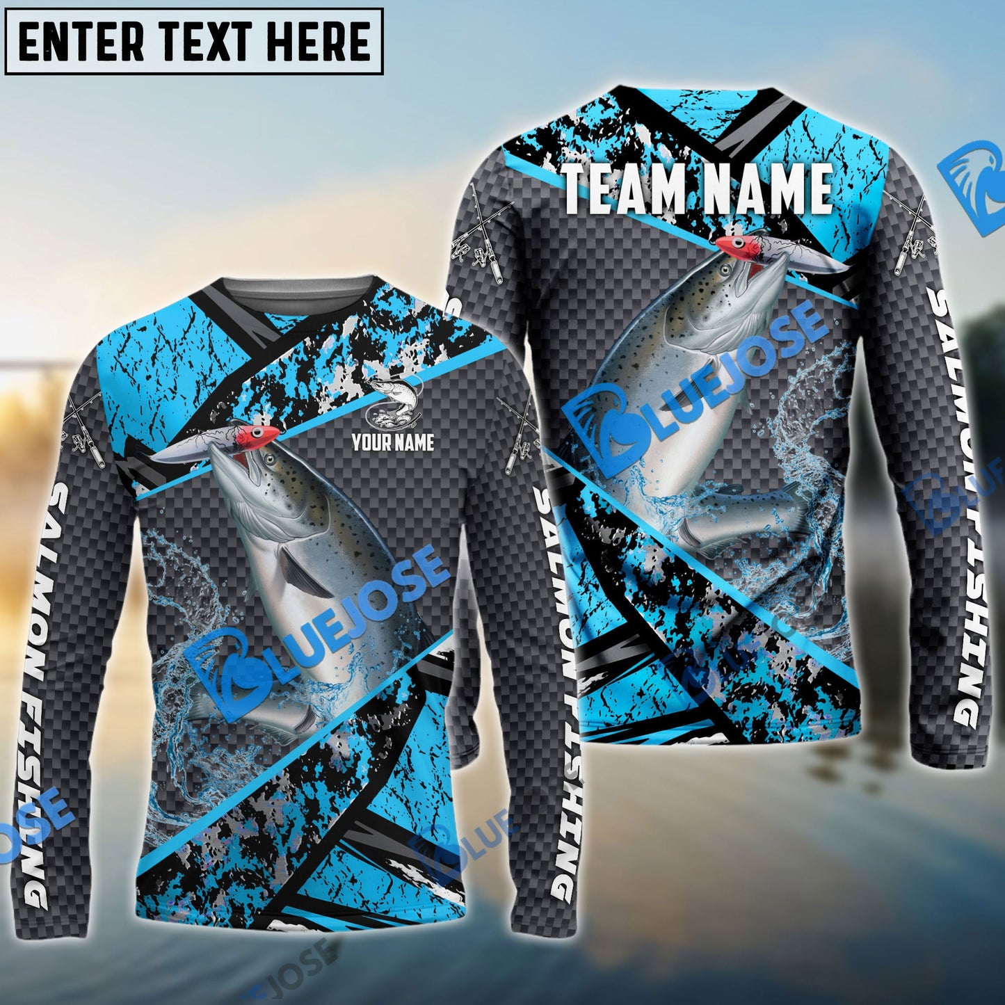 Frenzidea Salmon Fishing Blue Camo 2 Sport Custom Name & Team Name 3D Shirts