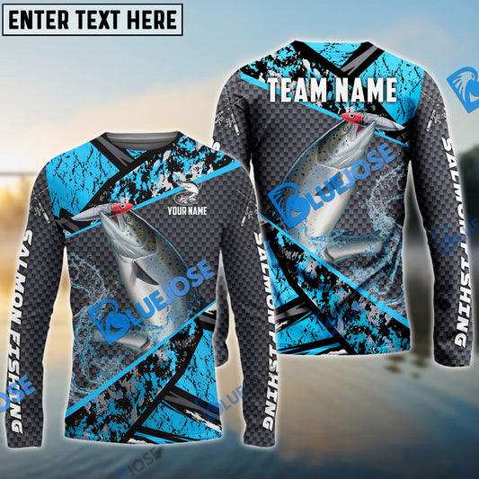 Frenzidea Salmon Fishing Blue Camo 2 Sport Custom Name & Team Name 3D Shirts