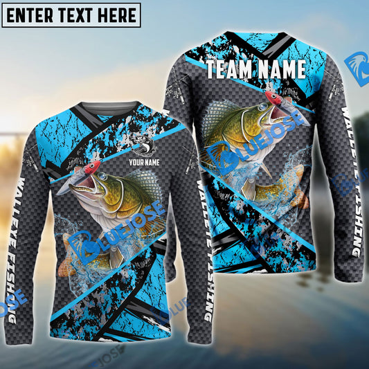 Frenzidea Walleye Fishing Blue Camo 2 Sport Custom Name & Team Name 3D Shirts