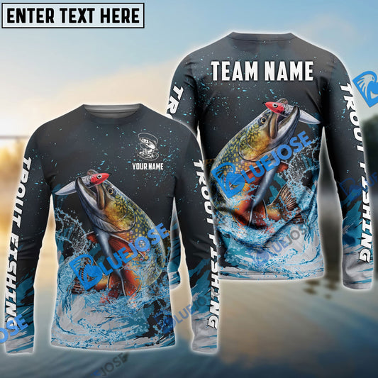 Frenzidea Trout Fishing Dark Blue Sport Custom Name & Team Name 3D Shirts