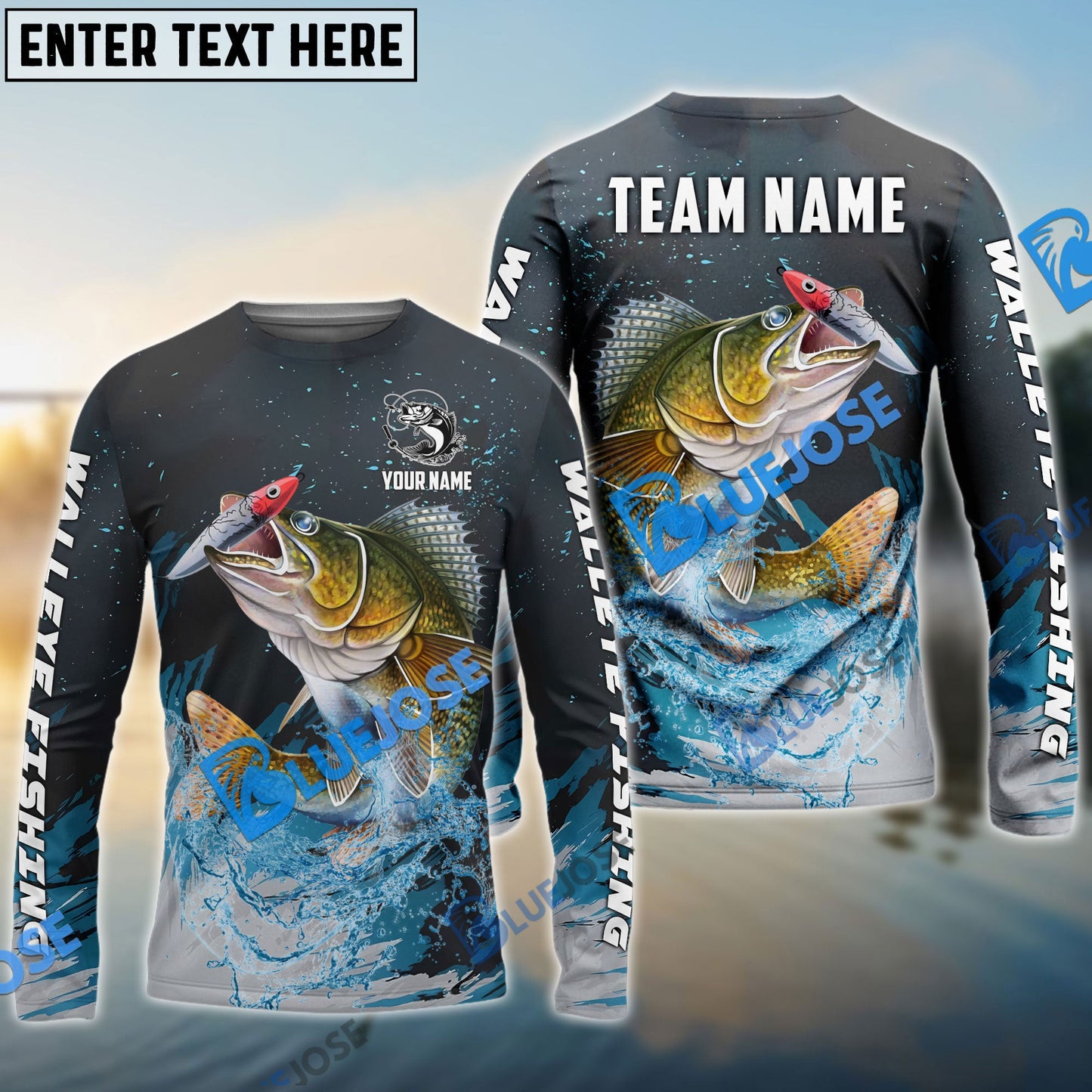 Frenzidea Walleye Fishing Dark Blue Sport Custom Name & Team Name 3D Shirts