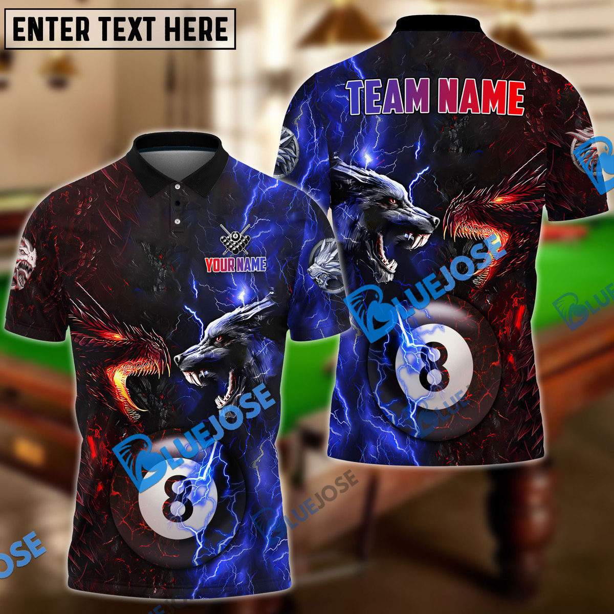 Frenzidea Billiard Ball 8 Dragon And Wolf Personalized Name, Team Name Unisex Shirt