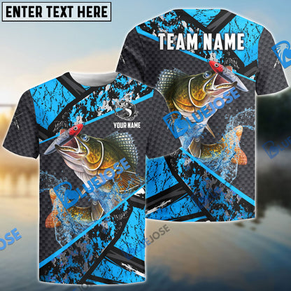 Frenzidea Walleye Fishing Blue Camo 2 Sport Custom Name & Team Name 3D Shirts