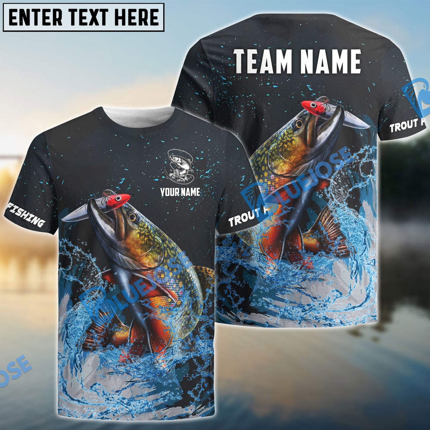Frenzidea Trout Fishing Dark Blue Sport Custom Name & Team Name 3D Shirts