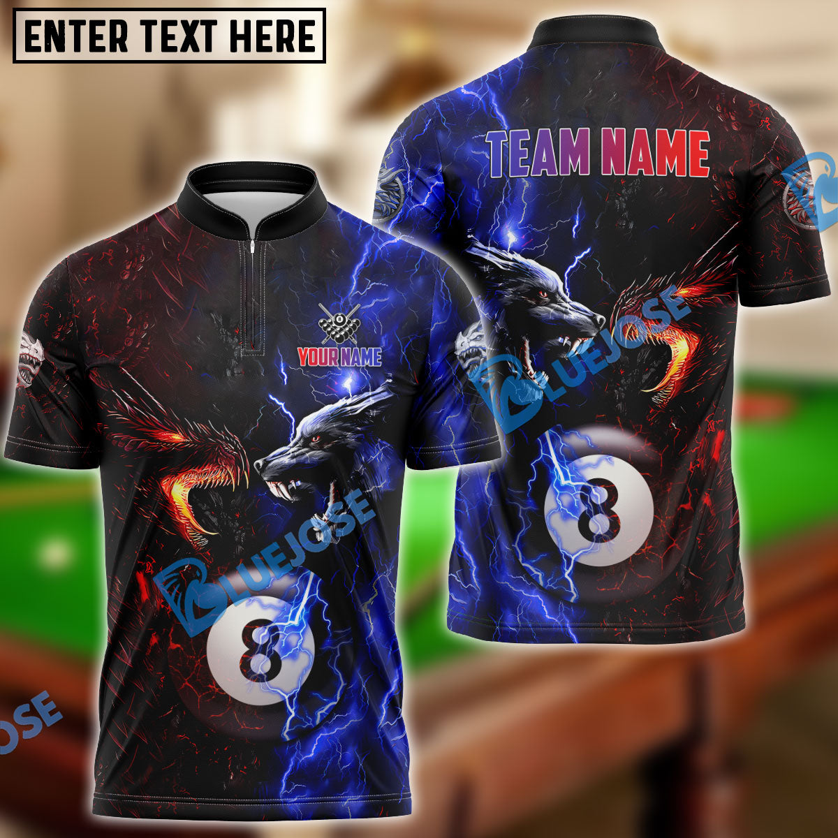 Frenzidea Billiard Ball 8 Dragon And Wolf Personalized Name, Team Name Unisex Shirt