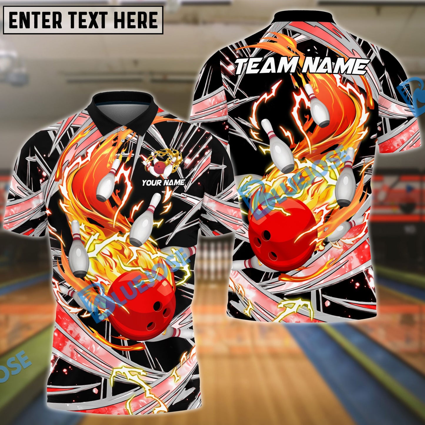 Frenzidea Bowling And Pins Flame Thunder Wind AuraCustomized Name 3D Shirt (4 Colors)