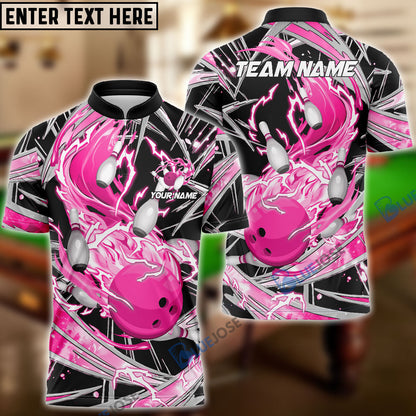 Frenzidea Bowling And Pins Flame Thunder Wind AuraCustomized Name 3D Shirt (4 Colors)