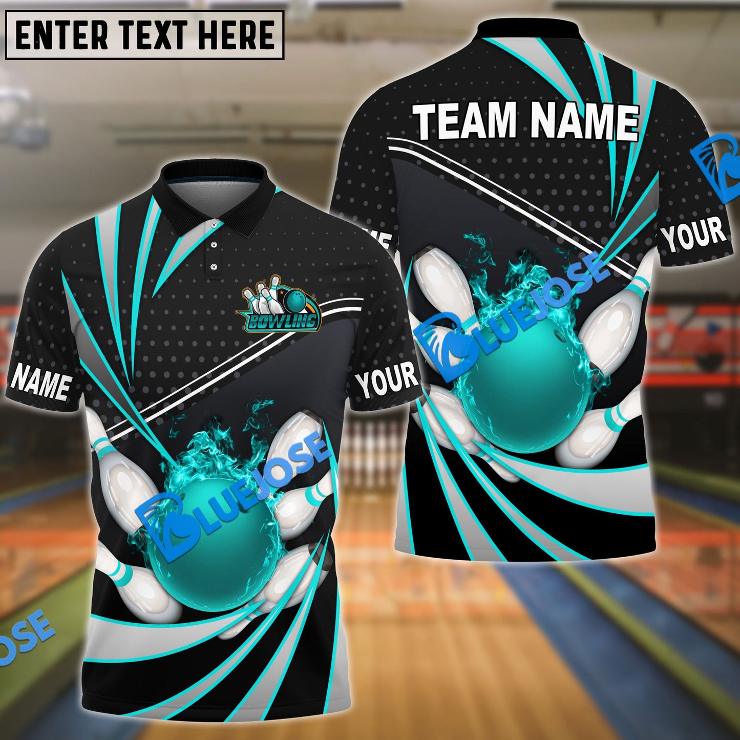 Frenzideas Bowling And Pins Point Tornado Pattern Multicolor Customized Name 3D Shirt ( 4 Colors )