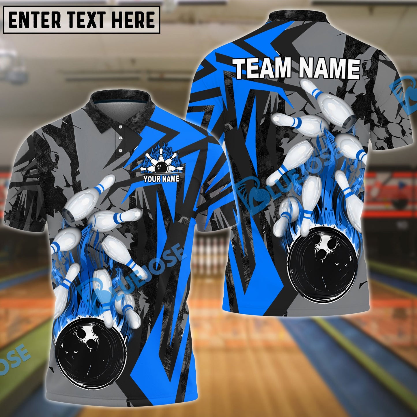 Frenzideas Bowling And Pins Dropping Bomb Multicolor Customized Name 3D Shirt ( 4 Colors )