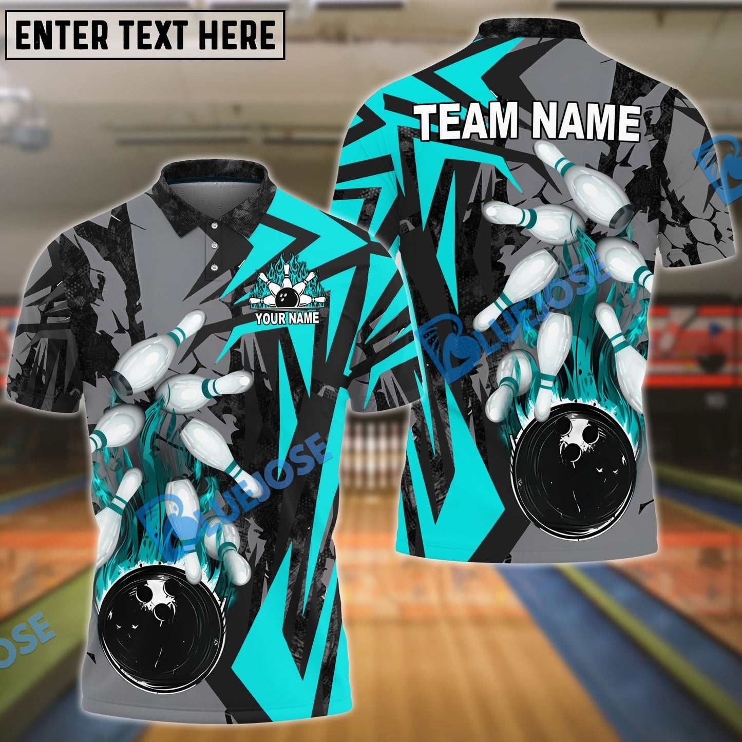 Frenzideas Bowling And Pins Dropping Bomb Multicolor Customized Name 3D Shirt ( 4 Colors )