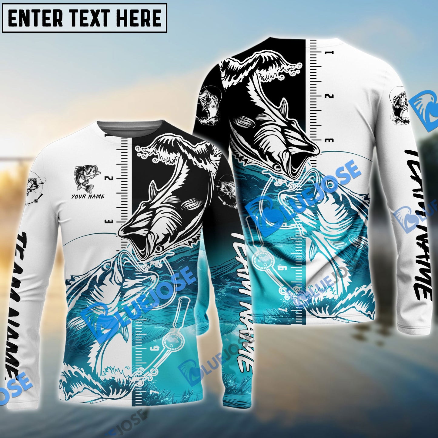 Frenzidea Bass Fishing White Blue Water Custom Name & Team Name 3D Shirts