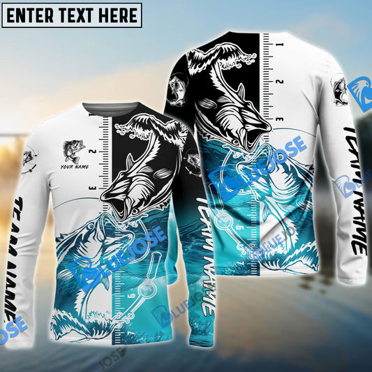 Frenzidea Bass Fishing White Blue Water Custom Name & Team Name 3D Shirts