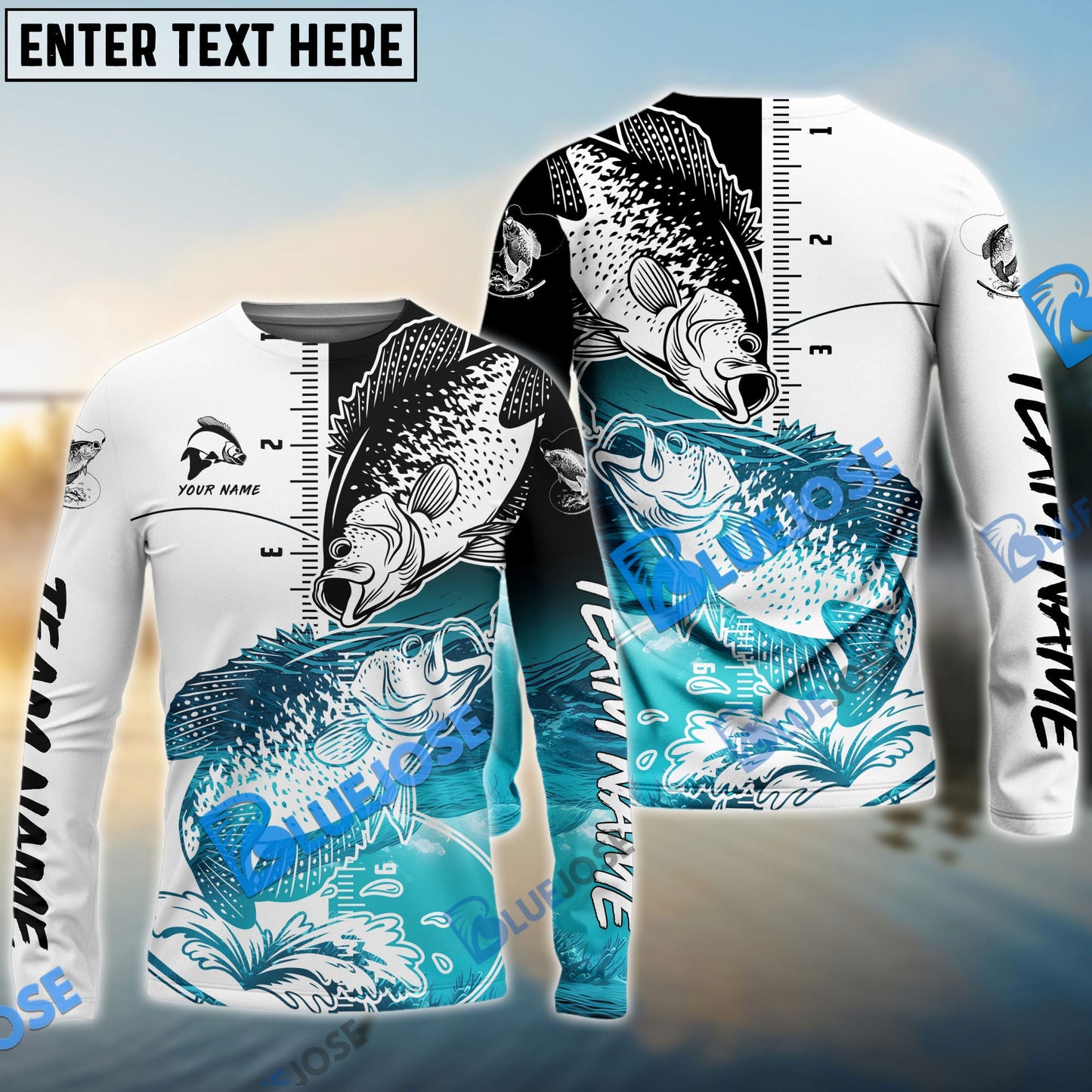 Frenzidea Crappie Fishing White Blue Water Custom Name & Team Name 3D Shirts
