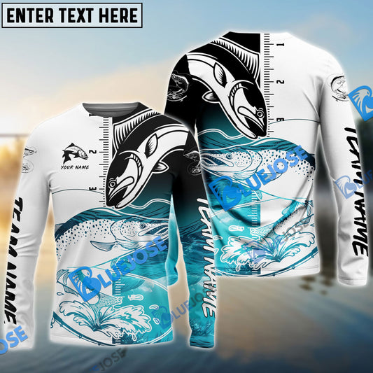 Frenzidea Salmon Fishing White Blue Water Custom Name & Team Name 3D Shirts