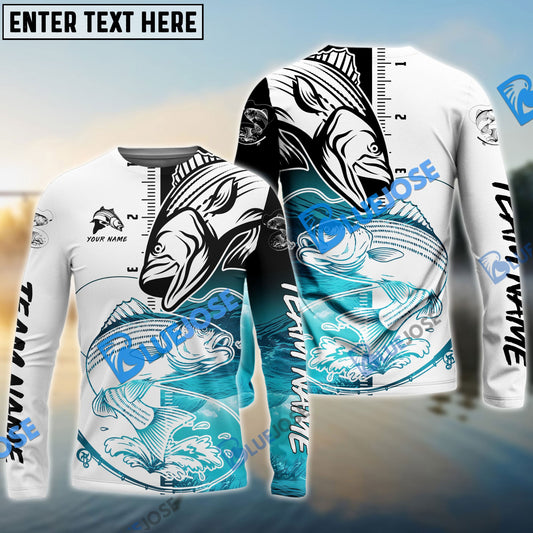 Frenzidea Striped Bass Fishing White Blue Water Custom Name & Team Name 3D Shirts