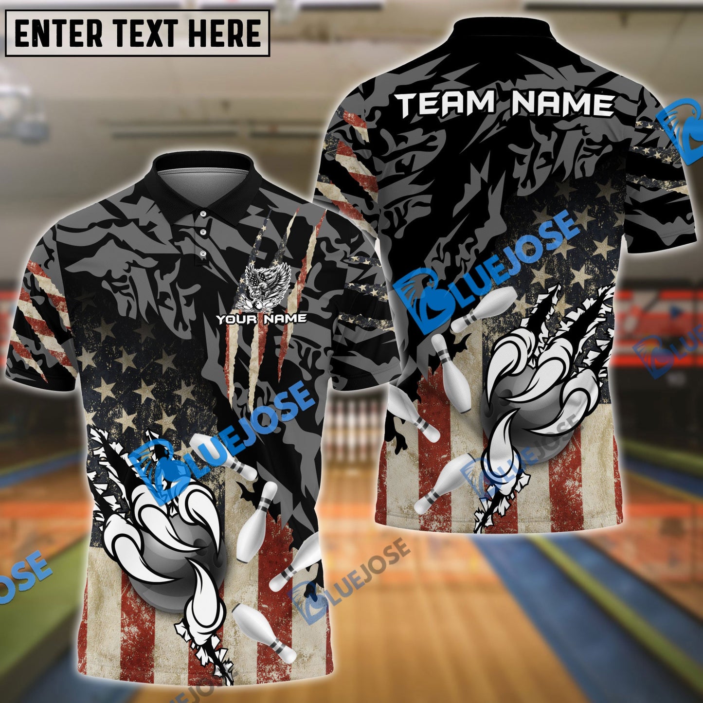 Frenzidea Bowling And Pins American Eagle Claws Customized Name 3D Shirt (4 Colors)