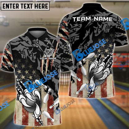 Frenzidea Bowling And Pins American Eagle Claws Customized Name 3D Shirt (4 Colors)
