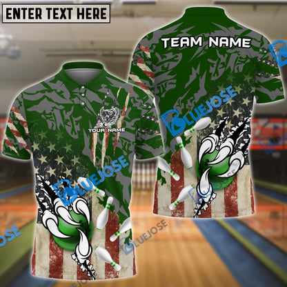 Frenzidea Bowling And Pins American Eagle Claws Customized Name 3D Shirt (4 Colors)
