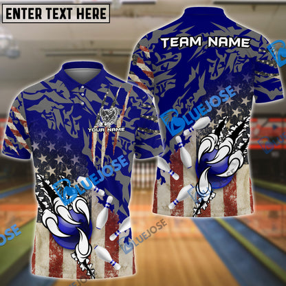 Frenzidea Bowling And Pins American Eagle Claws Customized Name 3D Shirt (4 Colors)