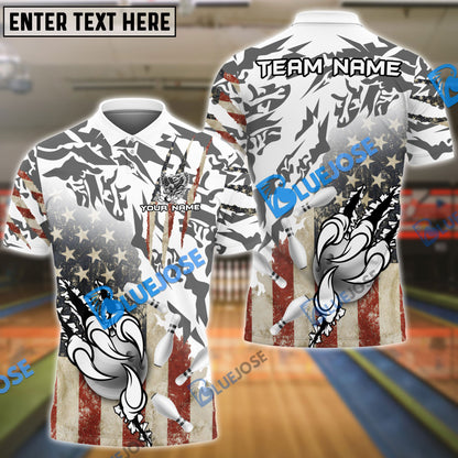 Frenzidea Bowling And Pins American Eagle Claws Customized Name 3D Shirt (4 Colors)