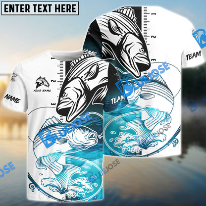 Frenzidea Striped Bass Fishing White Blue Water Custom Name & Team Name 3D Shirts