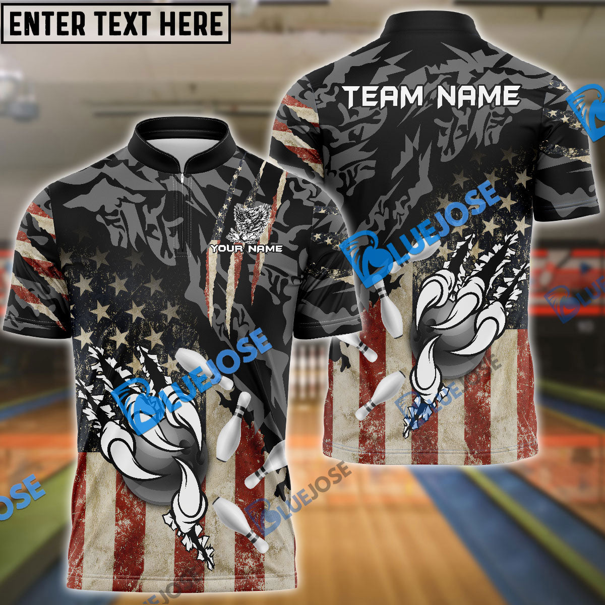 Frenzidea Bowling And Pins American Eagle Claws Customized Name 3D Shirt (4 Colors)