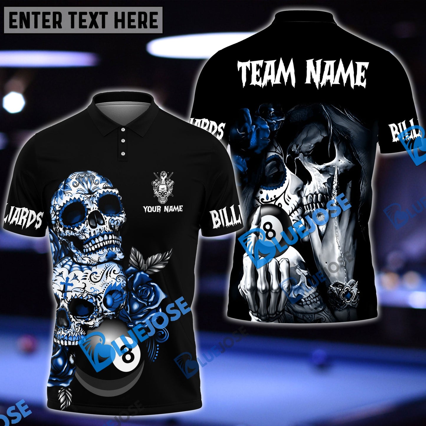Frenzidea Billiards Ball 8 Day Of The Death Personalized Name, Team Name Unisex Shirt ( 4 Colors )