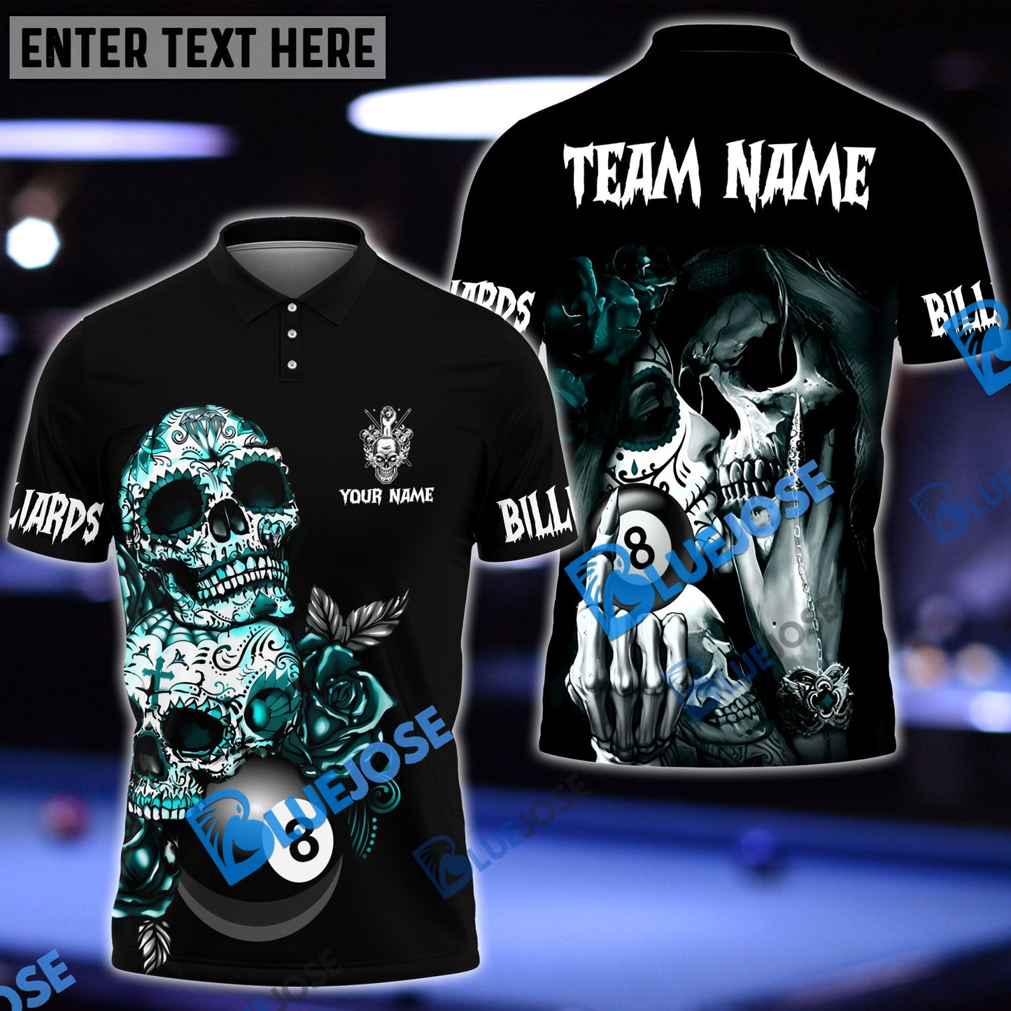 Frenzidea Billiards Ball 8 Day Of The Death Personalized Name, Team Name Unisex Shirt ( 4 Colors )