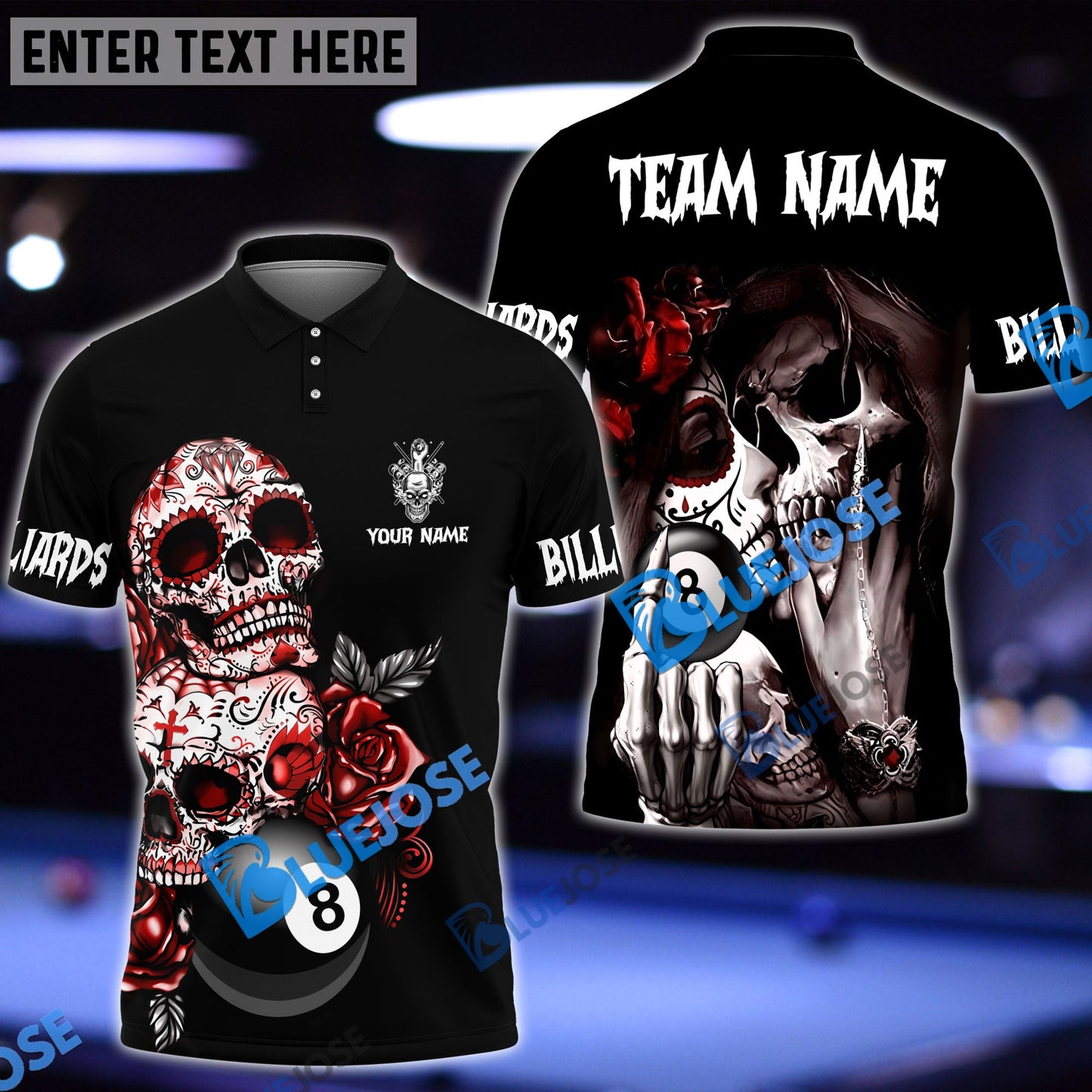 Frenzidea Billiards Ball 8 Day Of The Death Personalized Name, Team Name Unisex Shirt ( 4 Colors )