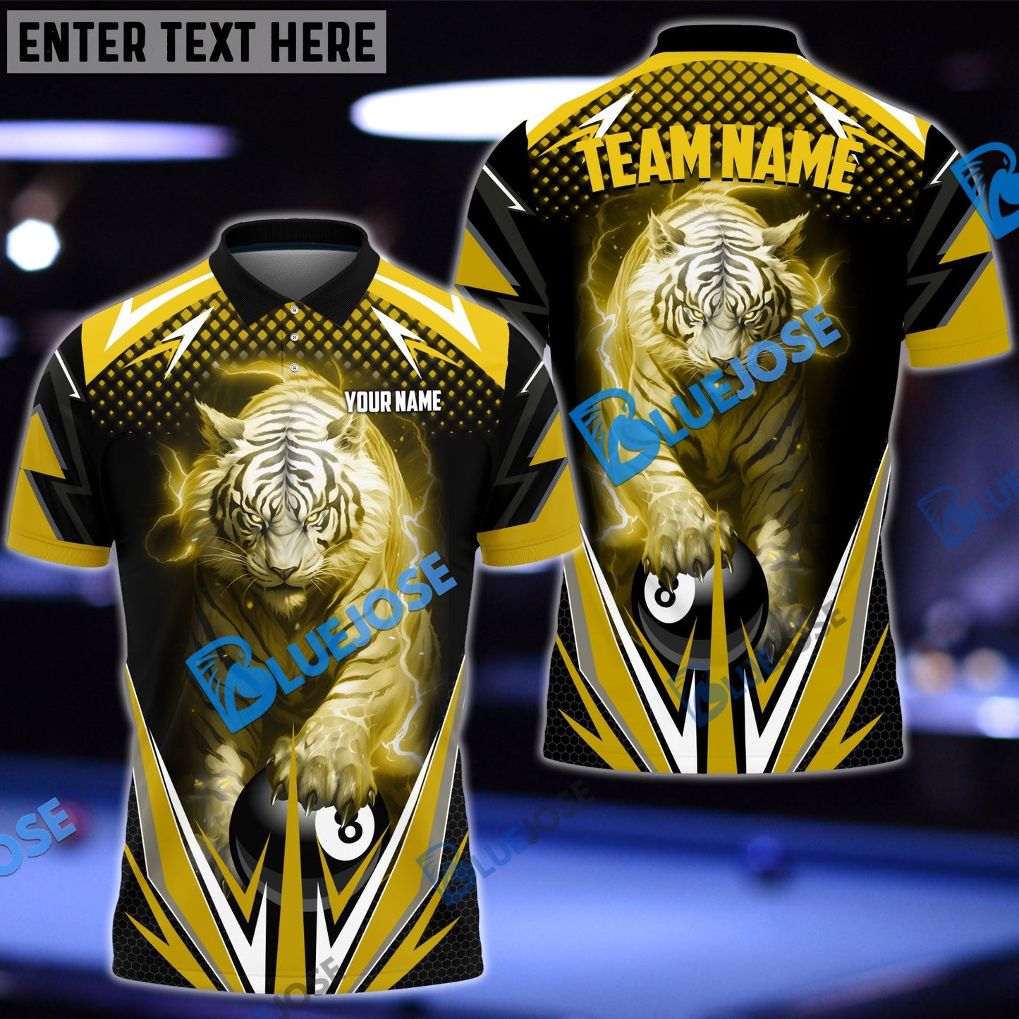 Frenzidea Billiards Ball 8 Thunder White Tiger Personalized Name, Team Name Unisex Shirt ( 4 Colors )