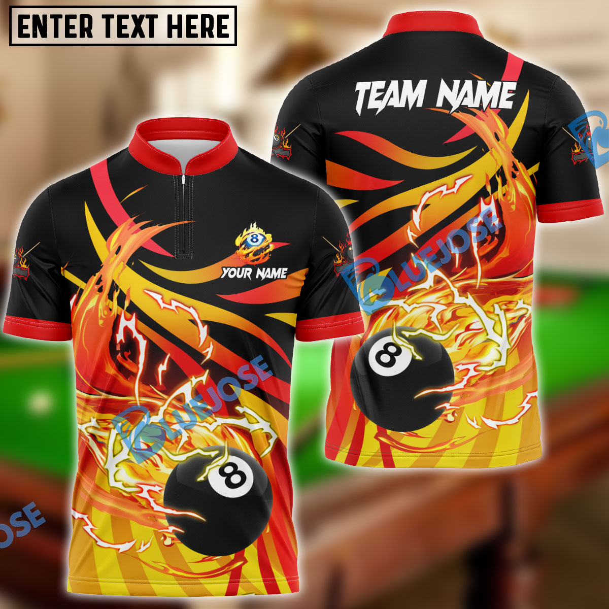 Frenzidea Billiards Ball 8 Thunder Flame Strike Personalized Name, Team Name Unisex Shirt ( 4 Colors )