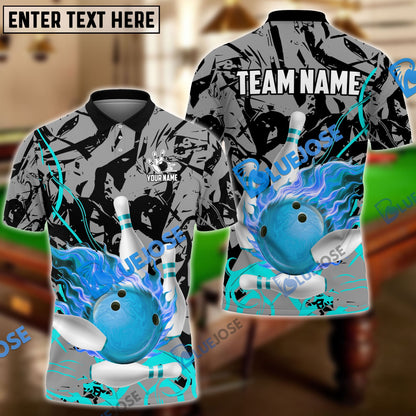 Frenzidea Bowling And Pins Bloody Flaming Strike Customized Name 3D Shirt (4 Colors)