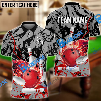 Frenzidea Bowling And Pins Bloody Flaming Strike Customized Name 3D Shirt (4 Colors)