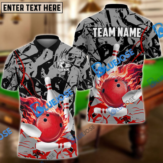Frenzidea Bowling And Pins Bloody Flaming Strike Customized Name 3D Shirt (4 Colors)