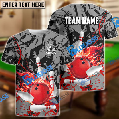 Frenzidea Bowling And Pins Bloody Flaming Strike Customized Name 3D Shirt (4 Colors)