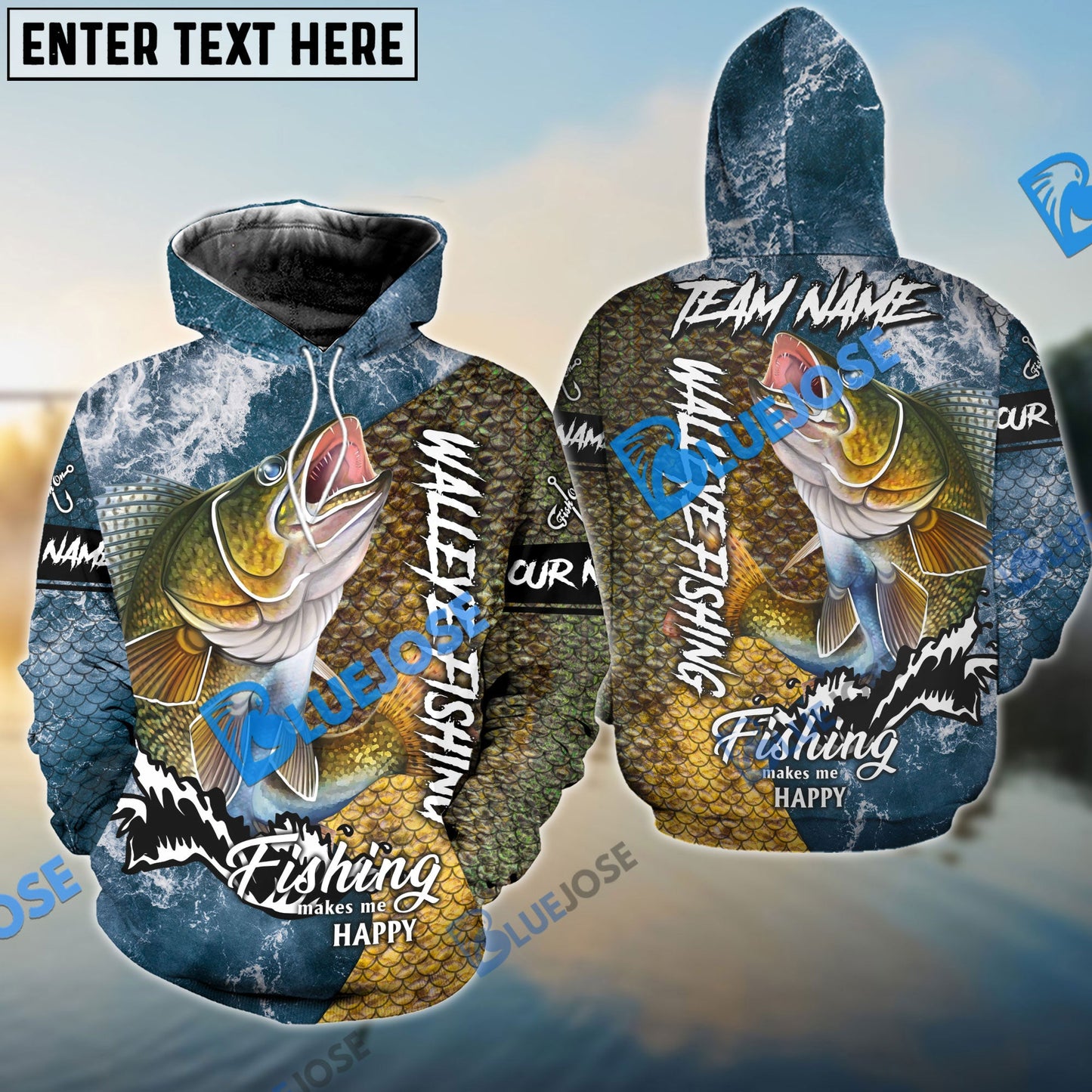 Frenzidea Walleye Fishing Skin Seawave Custom Name & Team Name 3D Shirts