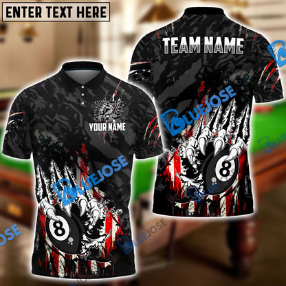 Frenzidea Billiards Claws Tearing US Flag Personalized Name, Team Name Unisex Shirt