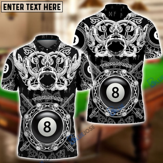 Frenzidea Billiards Viking Shark Head Pattern Personalized Name, Team Name Shirt