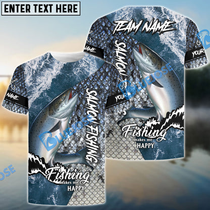 Frenzidea Salmon Fishing Skin Seawave Custom Name & Team Name 3D Shirts