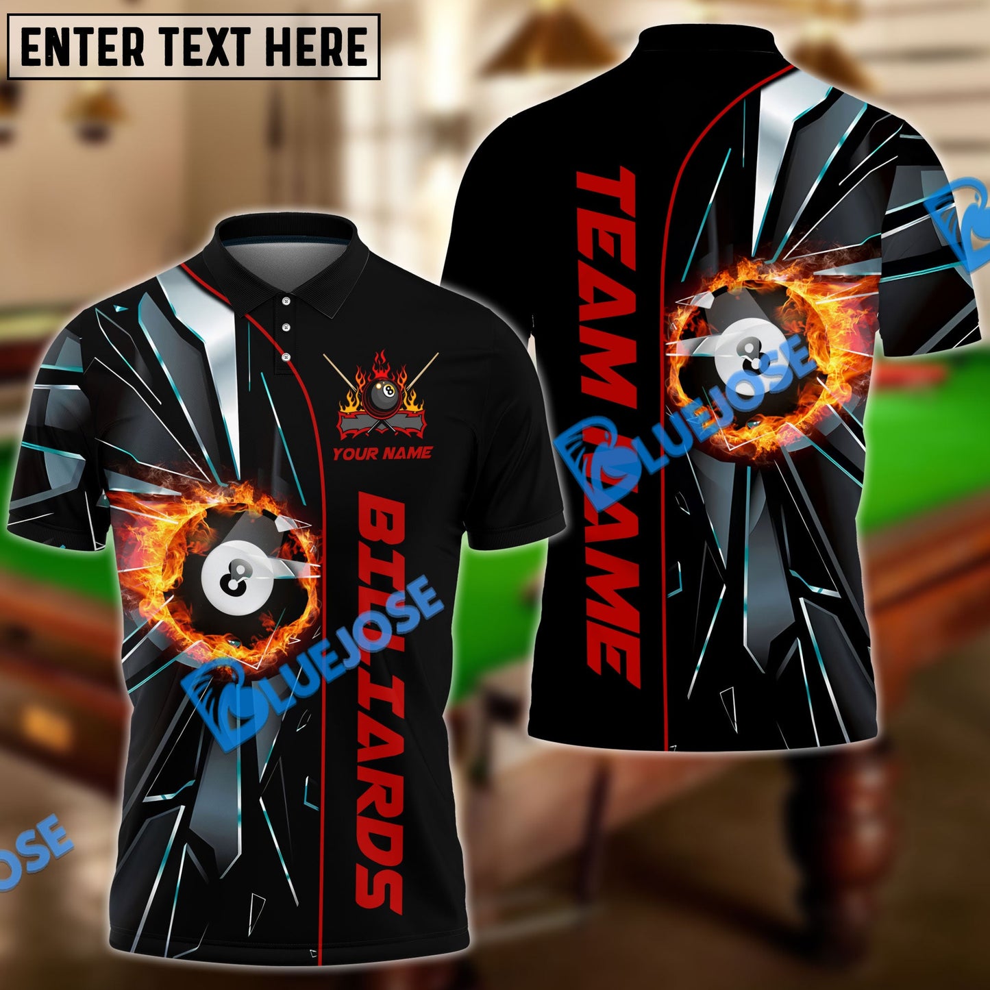 Frenzidea Billiards Ball 8 Fire Broken Glass Personalized Name, Team Name Unisex Shirt ( 4 Colors )
