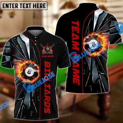 Frenzidea Billiards Ball 8 Fire Broken Glass Personalized Name, Team Name Unisex Shirt ( 4 Colors )