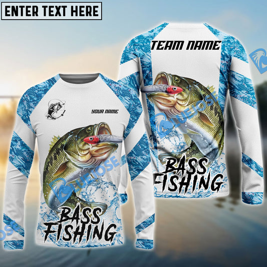 Frenzidea Bass Fishing Blue Camo White Pattern Sport Custom Name & Team Name 3D Shirts